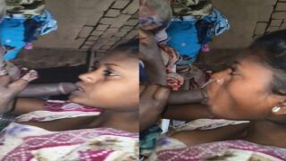 Indian village girl sucking dick with boob slip