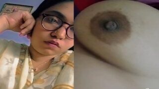 Naked big boobs displaying Indian girl in glasses
