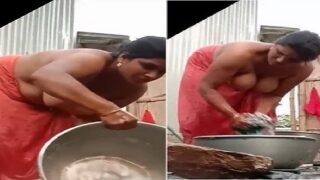 Neighbor bhabhi bathing and hanging big boobs show