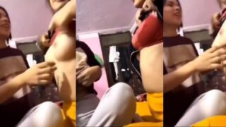 2 Noida girlfriends removing bra and showing big boobs