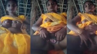 Desi wife in saree showing nude body and fingering